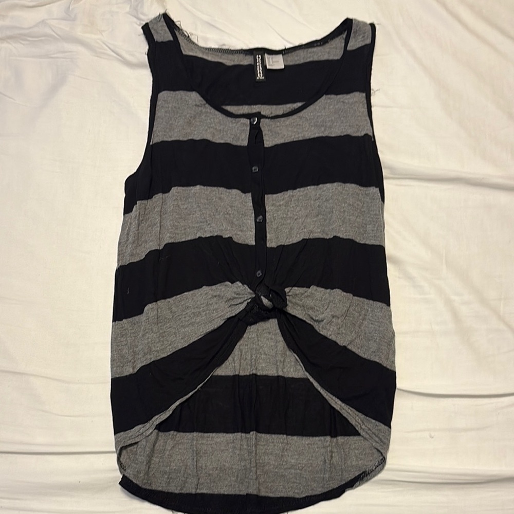 Striped Black and Gray Sleeveless Top